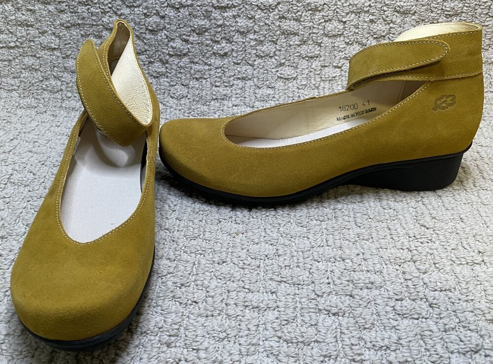 Loints of Holland Mustard Yellow Sydney Ballet Wedge Shoes 41 NEW Ankle Strap